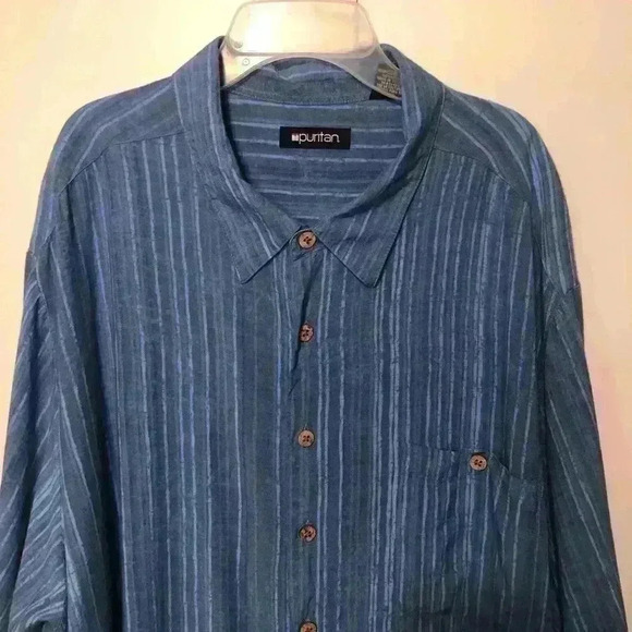 Puritan Vintage Mens Casual Button Down Hawaiian Striped Palm Leaf Shirt Sz 3XL - Picture 2 of 12